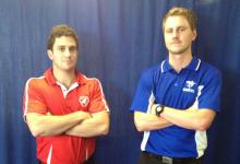 Rory Callaghan working as a sports physiotherapist, sideline with a teammate clinician